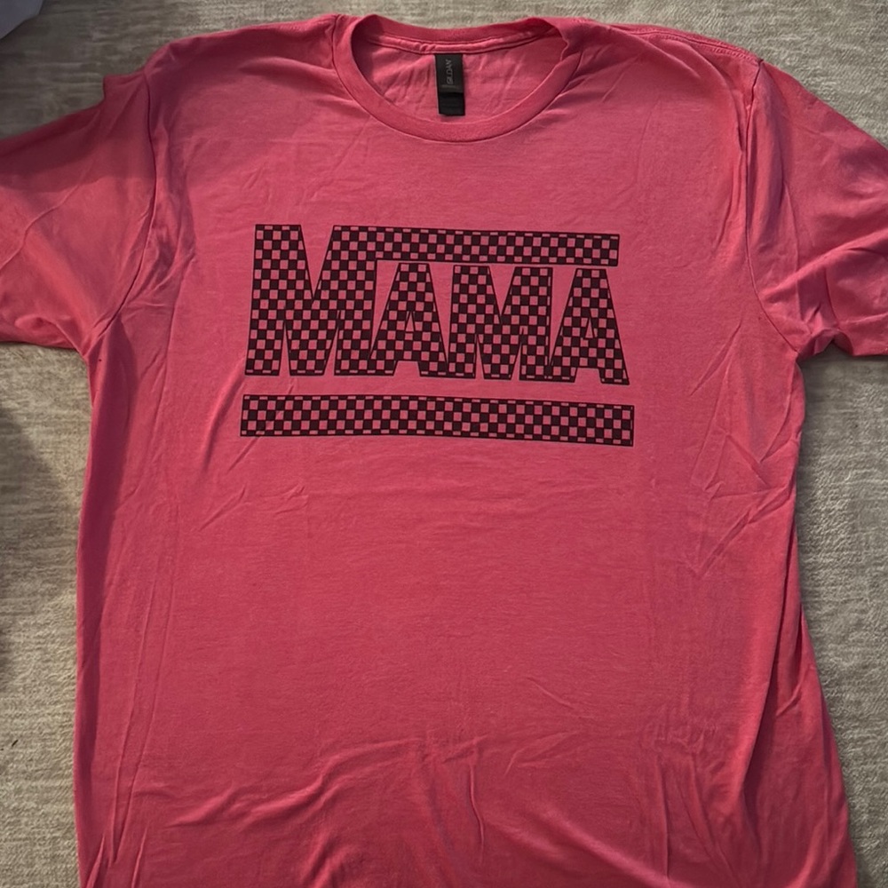 Gildan Pink and Black Short Sleeve MAMA Checker Tee